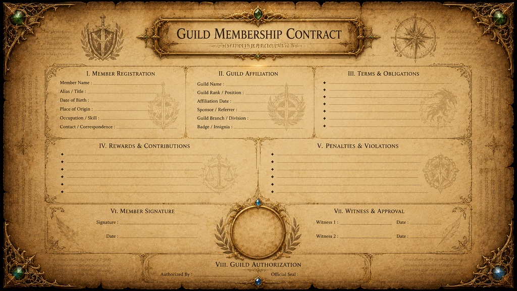 Fantasy RPG Guild Membership Contract UI Vol.02|幻想ギルド加入契約書素材