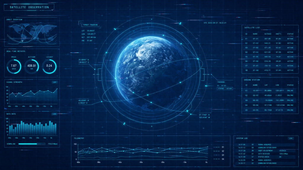 地球観測・衛星監視UI 02|SF・宇宙系16:9背景素材