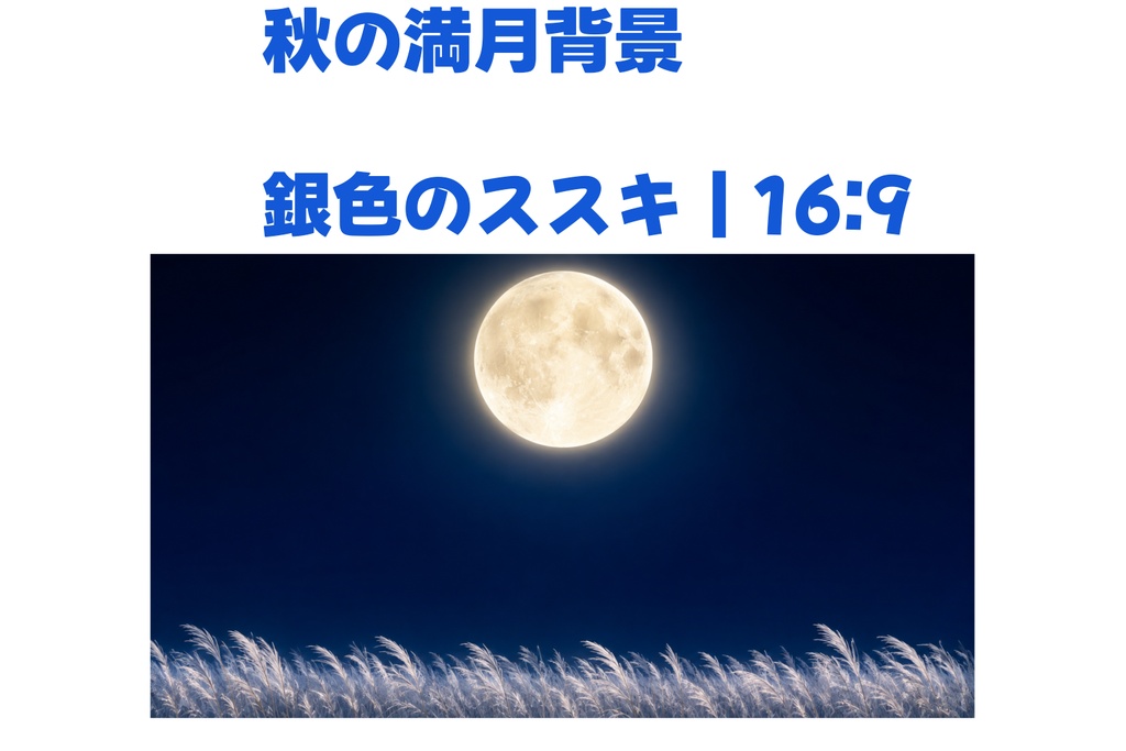 秋の夜空と満月・銀色のススキ|幻想的な秋の背景素材【16:9】