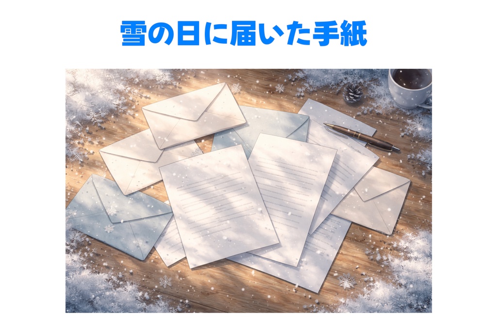【16:9】雪降る冬の手紙と封筒｜静かで切ない冬の背景イラスト