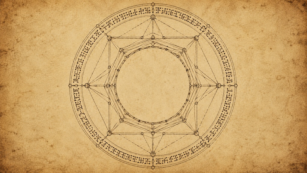 古代儀式の魔法陣|八角形・円形文字・羊皮紙背景素材 16:9