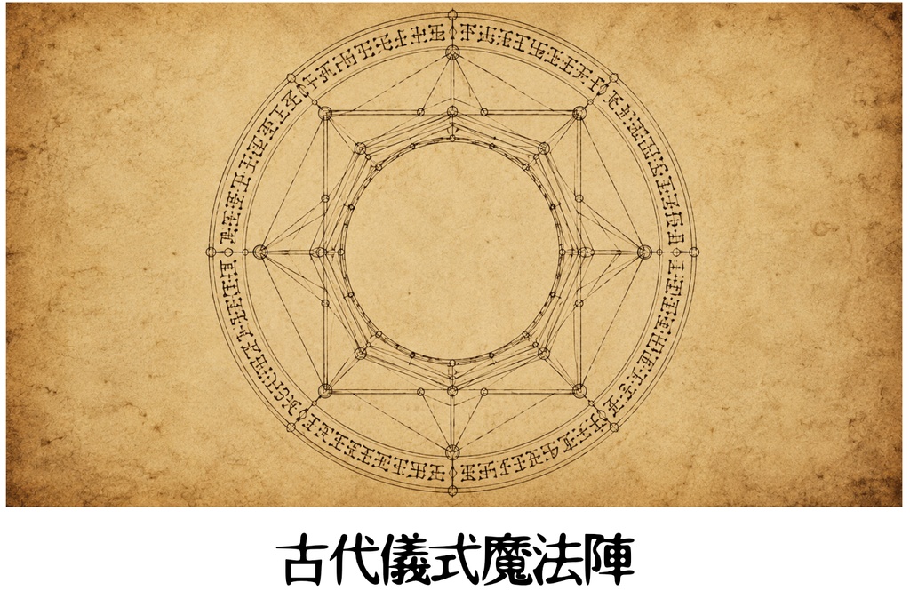 古代儀式の魔法陣｜八角形・円形文字・羊皮紙背景素材 16:9