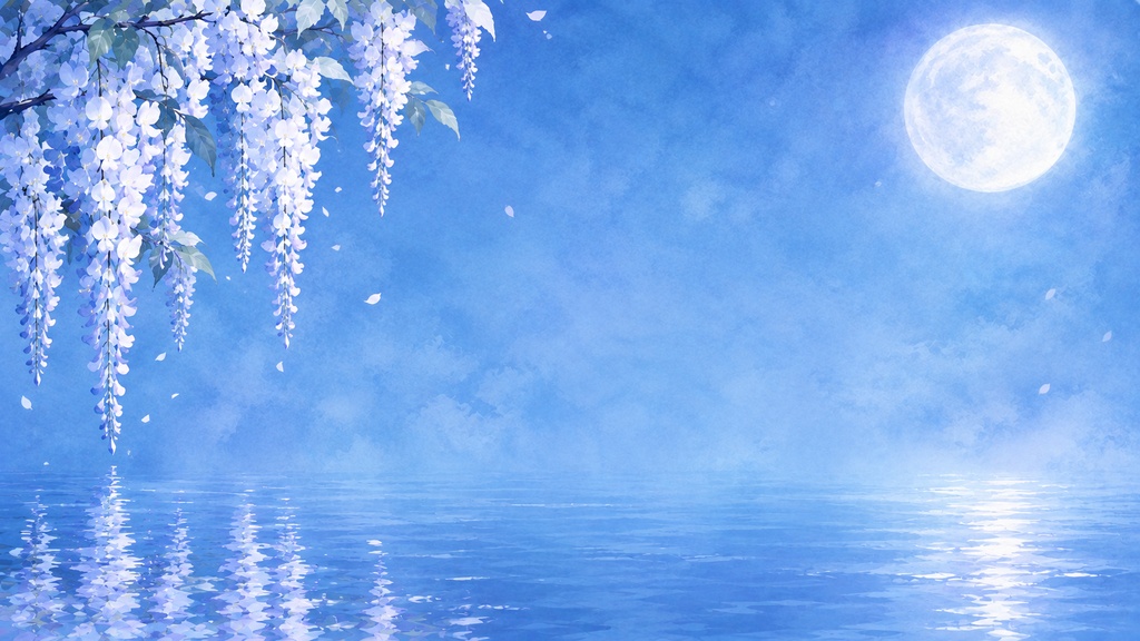 冬の藤と月の幻想水景|16:9 背景素材