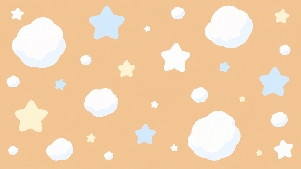 ふんわり雲と丸い星の冬背景|アプリコットオレンジ