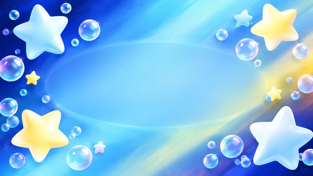 【背景素材】蒼青と黄金の幻想バブル&丸い星|コピースペース付き|16:9