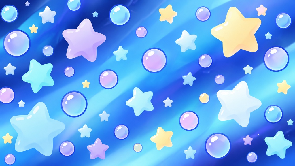 幻想的な星とシャボン玉の背景素材|藍色・ブルーグラデーション【16:9】