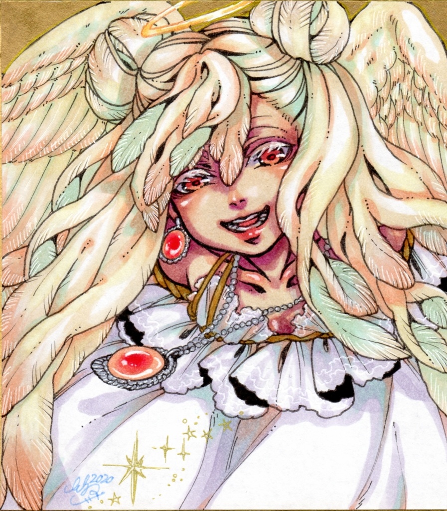 ミニ色紙原画「姉を救うため天使になった妹」