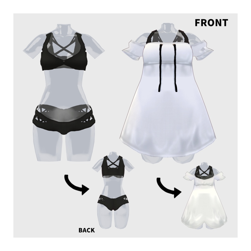 【無料】モノクロスイムウェアセット