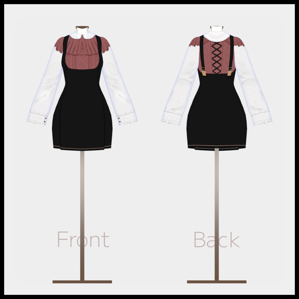 【無料版有】丸襟ニットトップス&ミニサロペットスカート