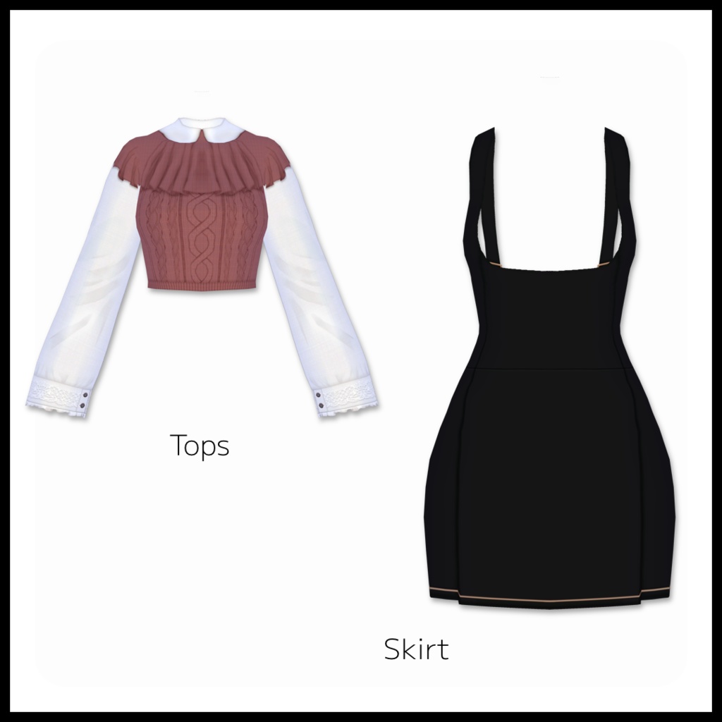 【無料版有】丸襟ニットトップス&ミニサロペットスカート