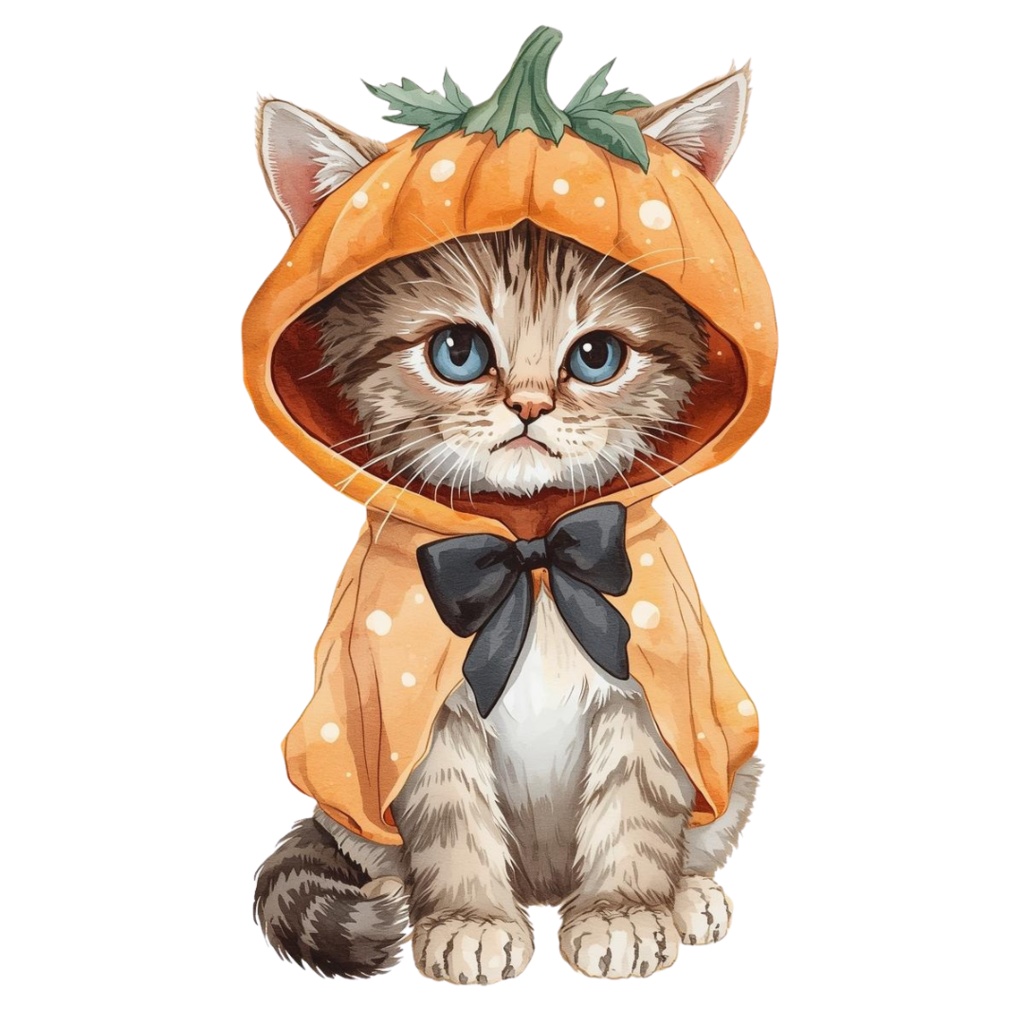 【PNG素材】大人可愛いハロウィンクリップアートセット(全8種/水彩スタイル/背景透過)