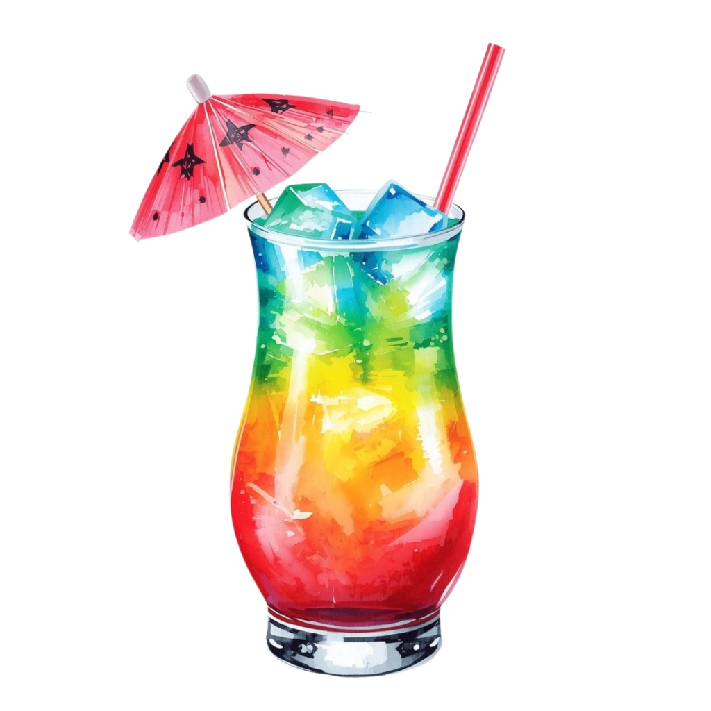 【PNG素材】大人可愛いカクテルクリップアートセット(全8種/水彩スタイル/背景透過)