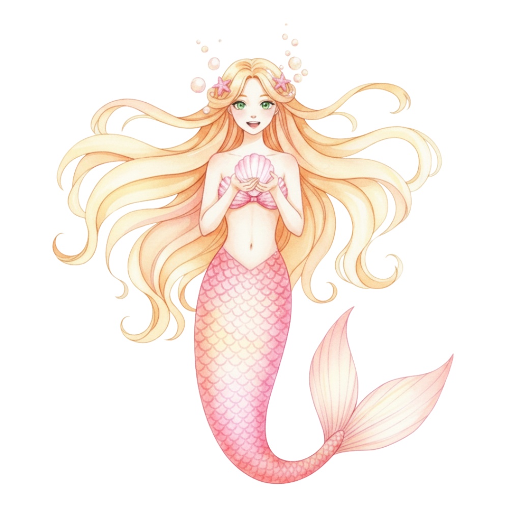 【PNG素材】大人可愛いマーメイドクリップアートセット(全15種/水彩スタイル/背景透過)