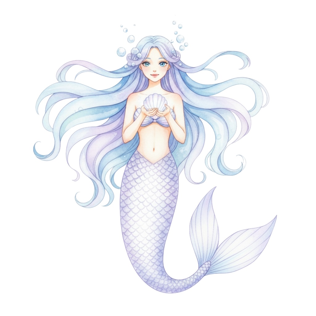 【PNG素材】大人可愛いマーメイドクリップアートセット(全15種/水彩スタイル/背景透過)