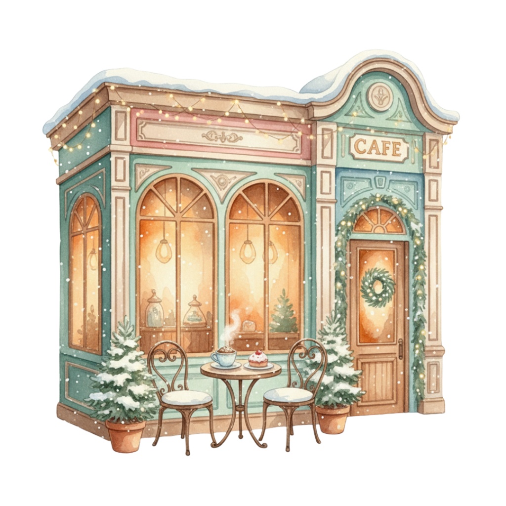 【PNG素材】大人可愛いウィンターカフェクリップアートセット(全15種/水彩スタイル/背景透過)