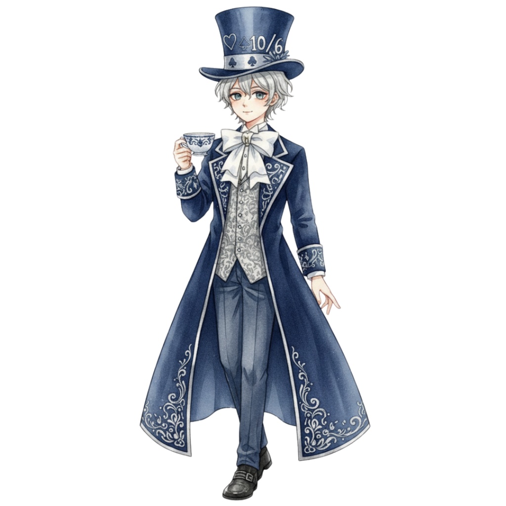 【PNG素材】大人可愛いネイビーなアリスの世界クリップアートセット(全15種/水彩スタイル/背景透過)