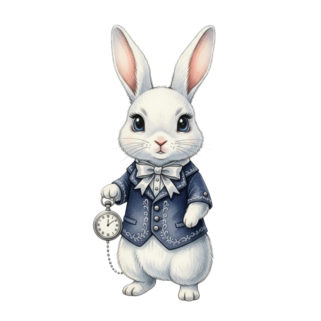 【PNG素材】大人可愛いネイビーなアリスの世界クリップアートセット(全15種/水彩スタイル/背景透過)