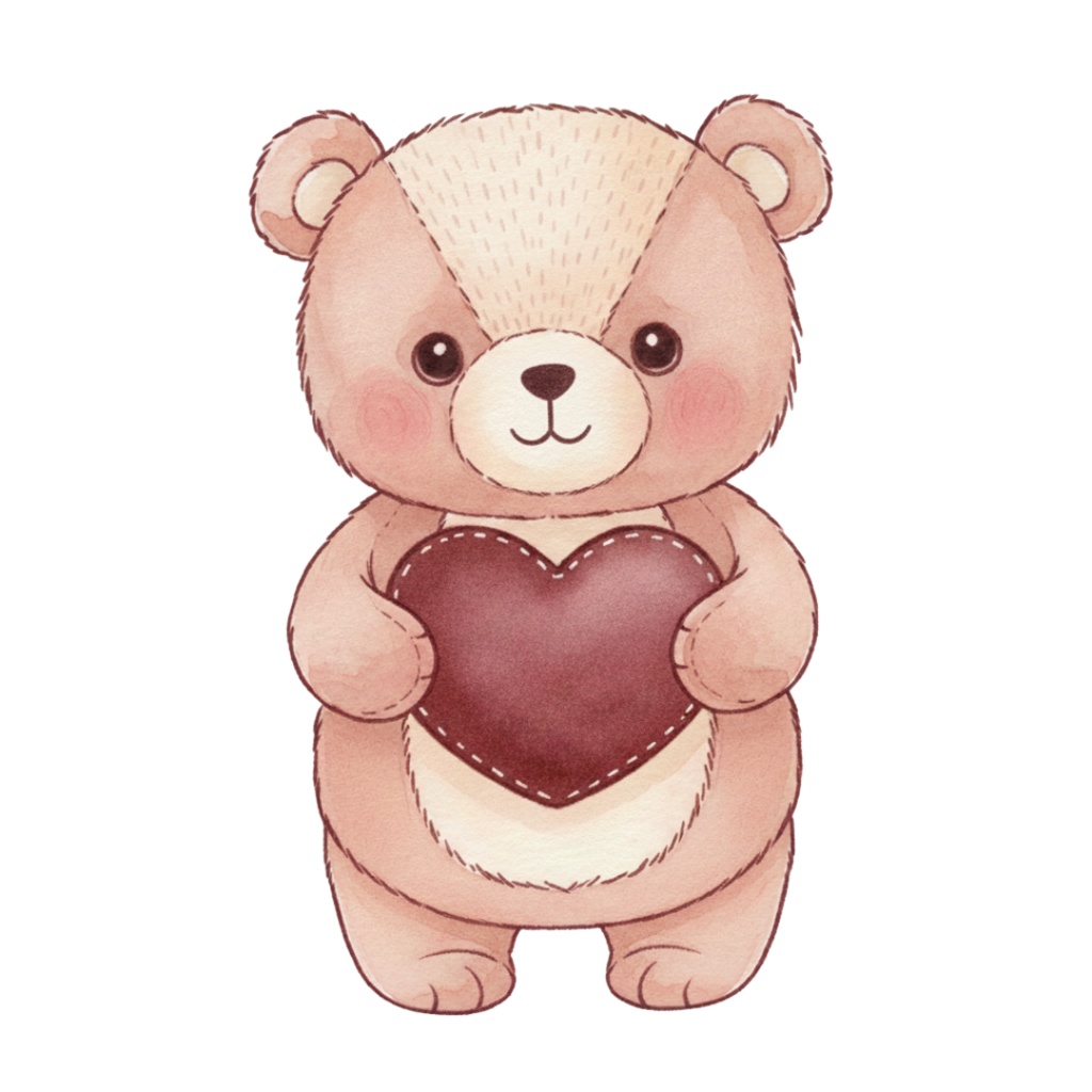 【PNG素材】大人可愛いスイートテディベアクリップアートセット(全15種/水彩スタイル/背景透過)