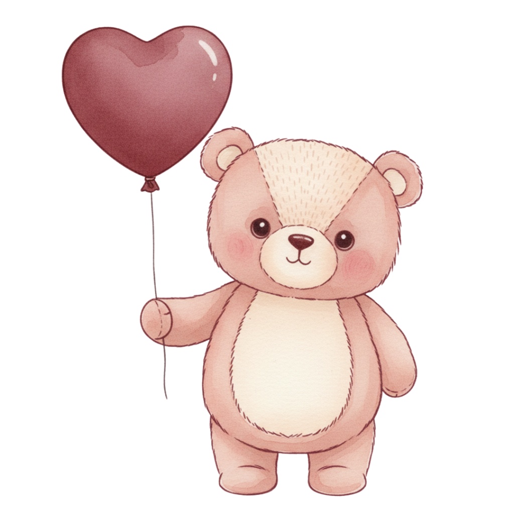 【PNG素材】大人可愛いスイートテディベアクリップアートセット(全15種/水彩スタイル/背景透過)