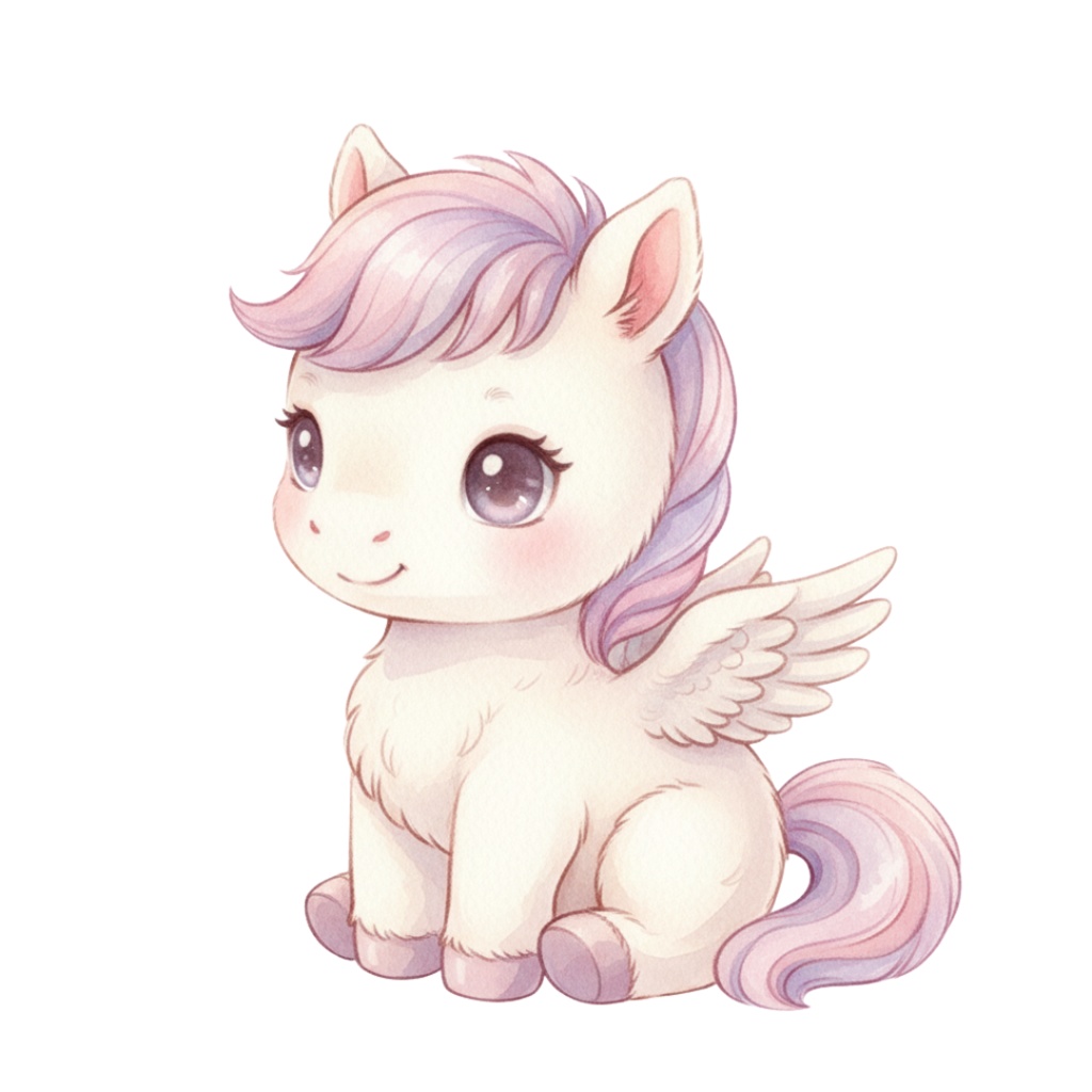 【PNG素材】大人可愛いベビープリンセス✖︎ベビーペガサスクリップアートセット(全15種/水彩スタイル/背景透過)