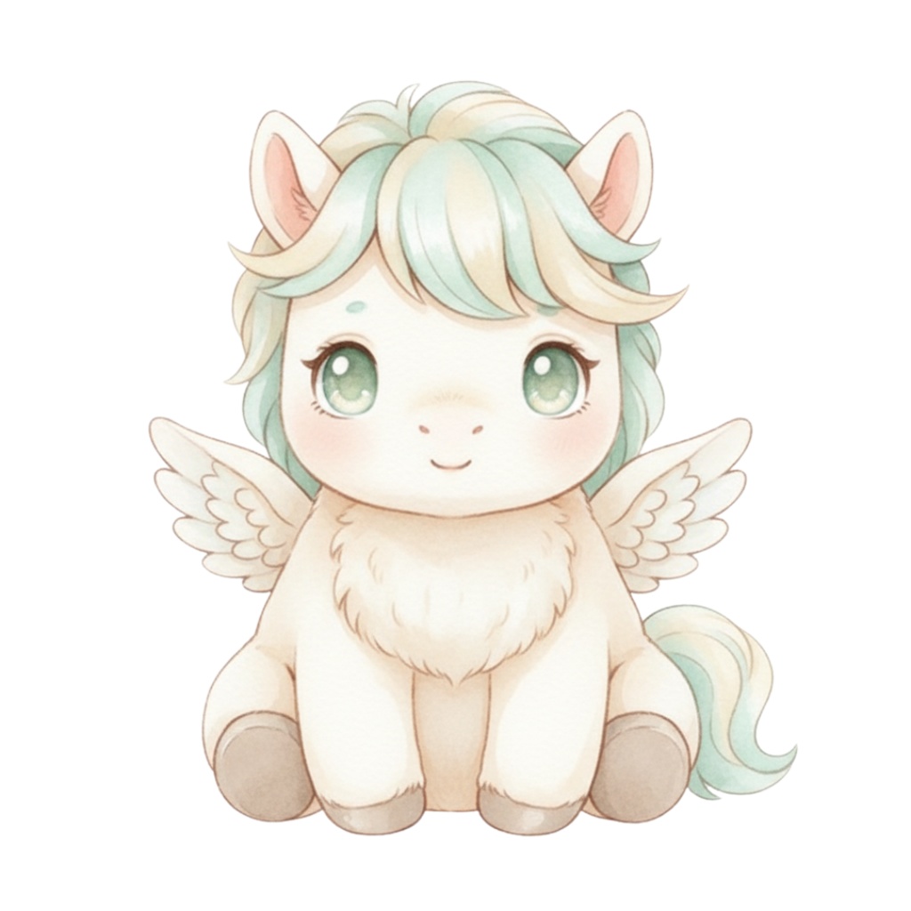 【PNG素材】大人可愛いベビープリンセス✖︎ベビーペガサスクリップアートセット(全15種/水彩スタイル/背景透過)