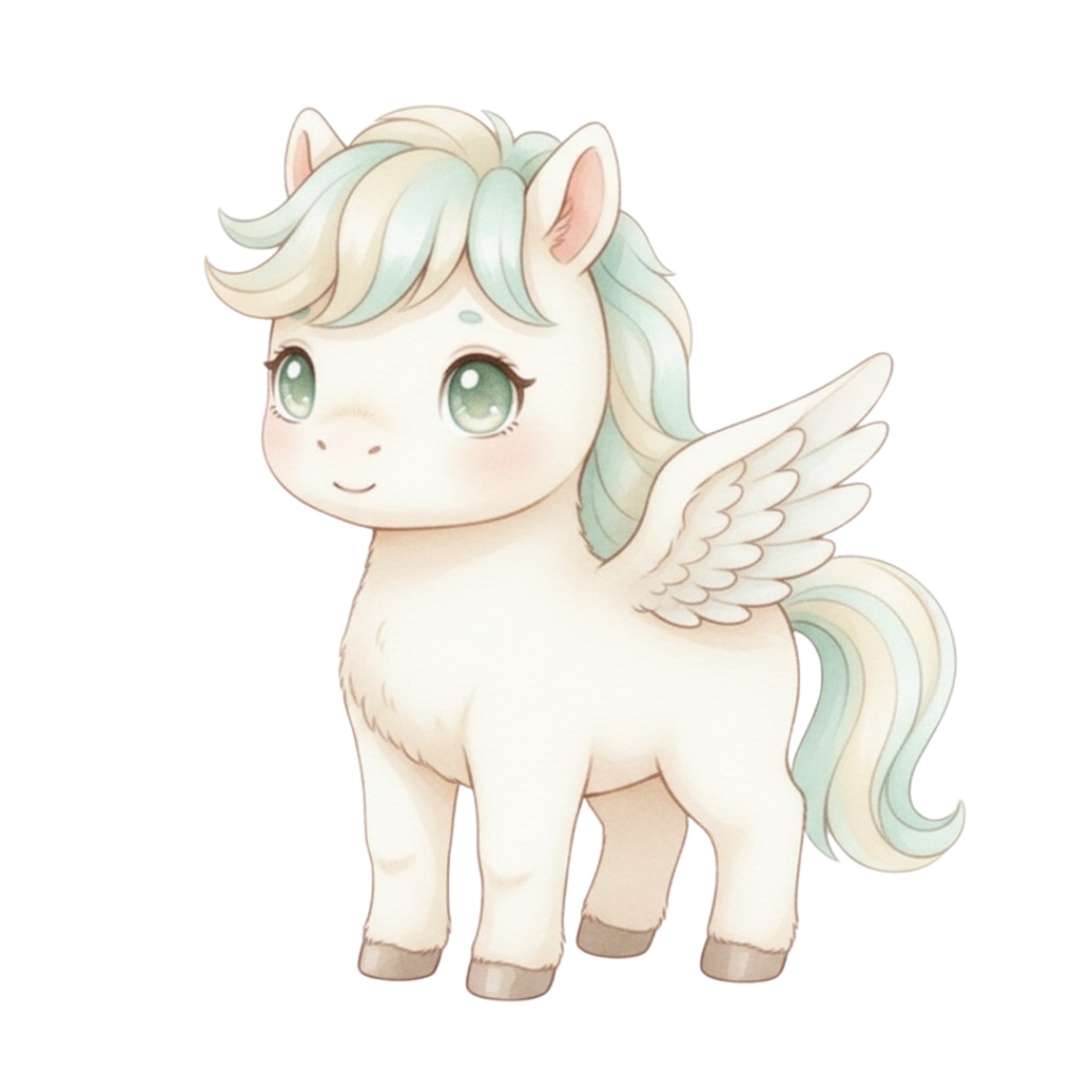 【PNG素材】大人可愛いベビープリンセス✖︎ベビーペガサスクリップアートセット(全15種/水彩スタイル/背景透過)