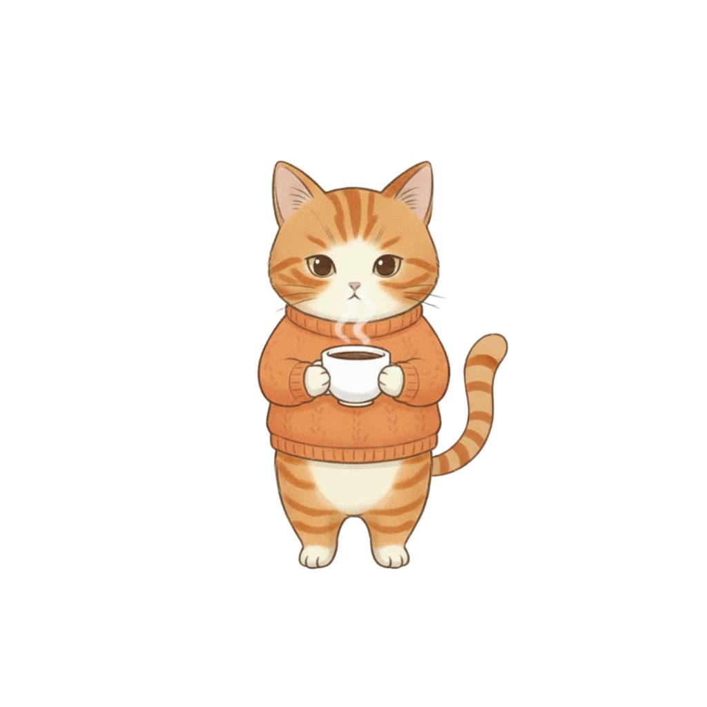 【PNG素材】大人可愛いセーターを着た猫クリップアートセット(全12種/水彩スタイル/背景透過)