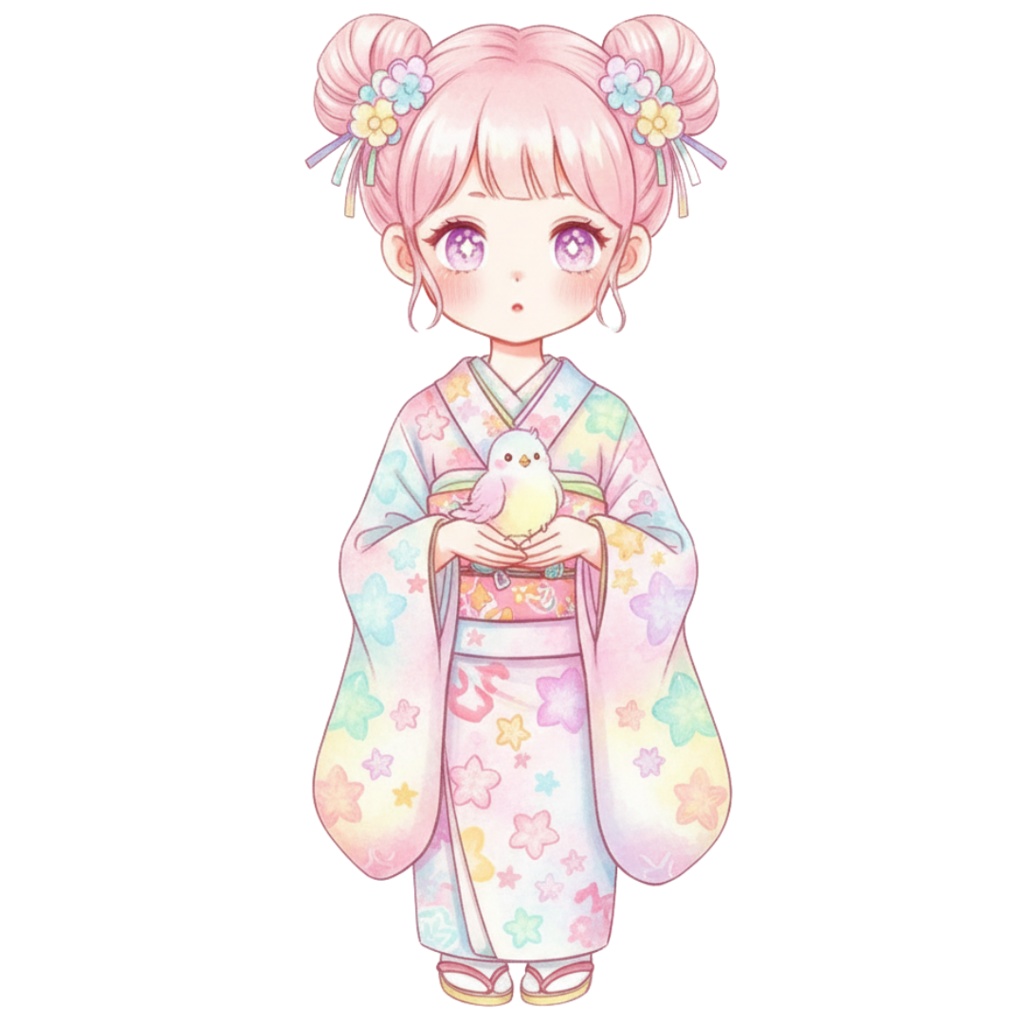 【PNG素材】大人可愛い双子の着物シリーズクリップアートセット(全10種/水彩スタイル/背景透過)