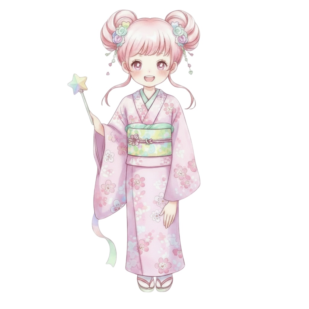 【PNG素材】大人可愛い双子の着物シリーズクリップアートセット(全10種/水彩スタイル/背景透過)