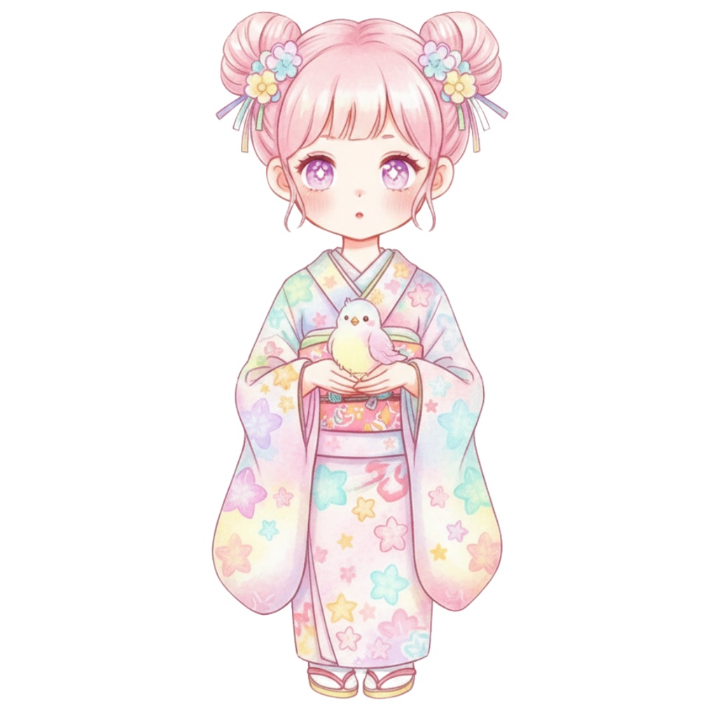 【PNG素材】大人可愛い双子の着物シリーズクリップアートセット(全10種/水彩スタイル/背景透過)