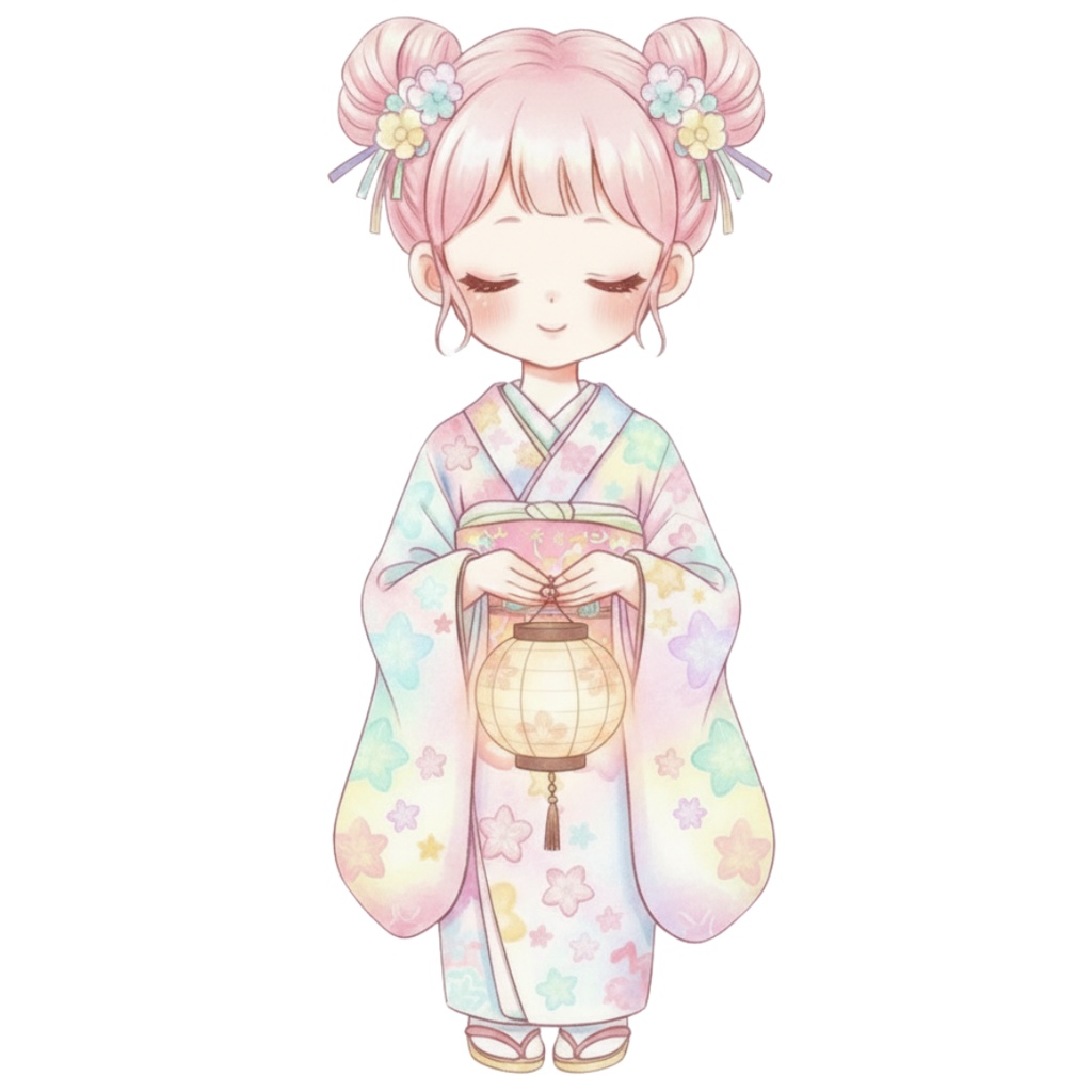 【PNG素材】大人可愛い双子の着物シリーズクリップアートセット(全10種/水彩スタイル/背景透過)