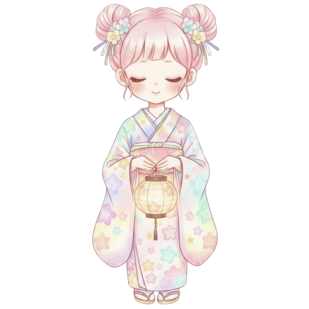 【PNG素材】大人可愛い双子の着物シリーズクリップアートセット(全10種/水彩スタイル/背景透過)
