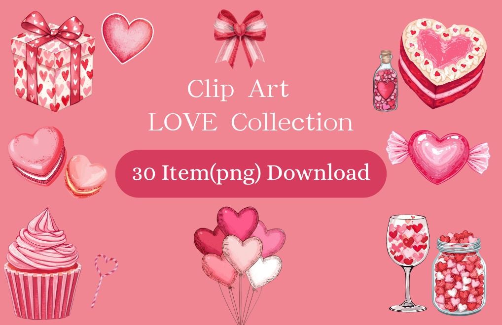 【PNG素材】大人可愛いLOVEコレクションvol2 クリップアートセット（全30種／手書きスタイル／背景透過）