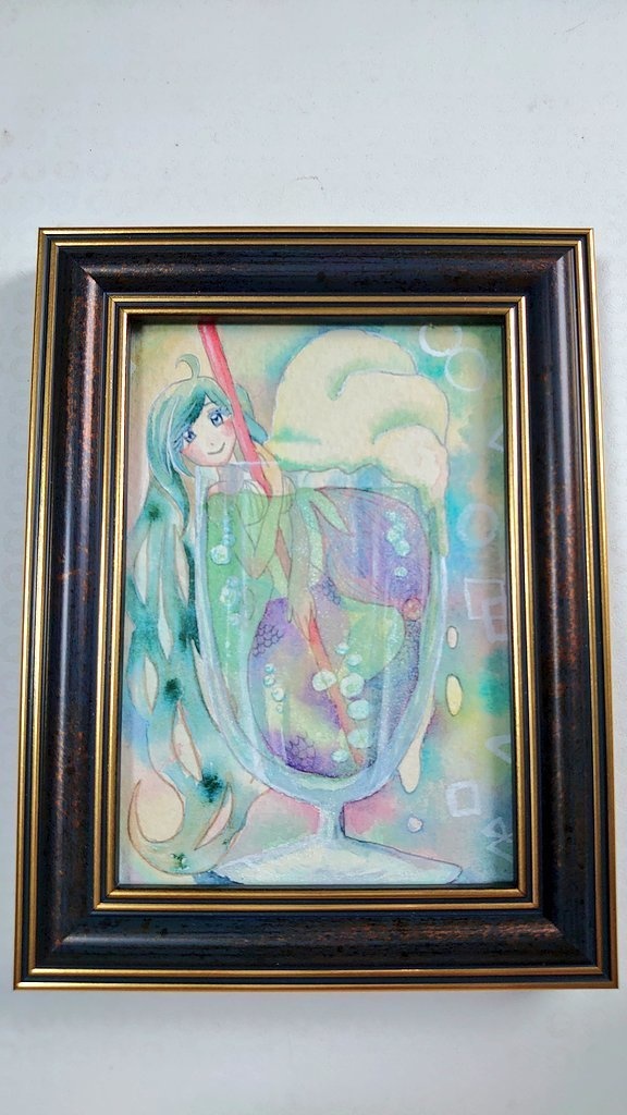 クリームソーダの人魚(額装済み原画)