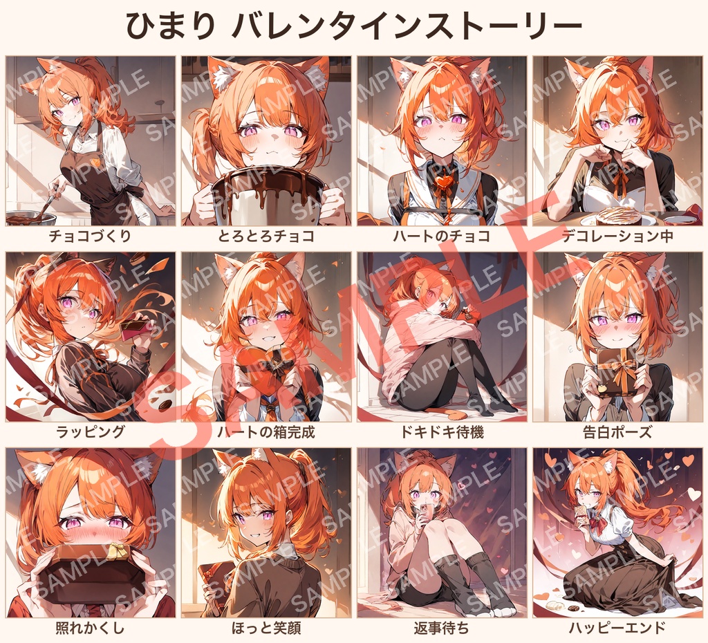 【オリジナルVTuber素材】ひまり バレンタインストーリー イラスト12種（背景透過PNG付き）