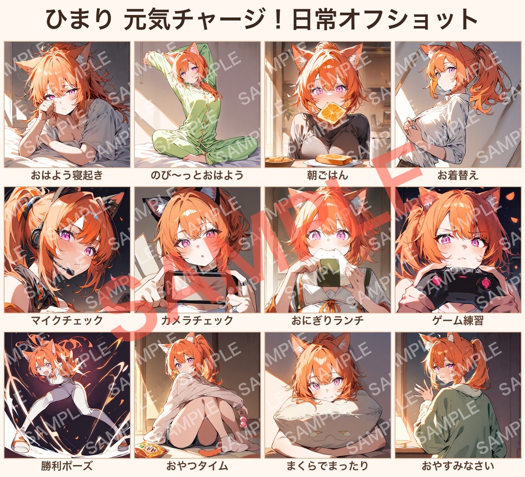 【オリジナルVTuber素材】ひまり 元気チャージ!日常オフショット 12種(背景透過PNG付き)