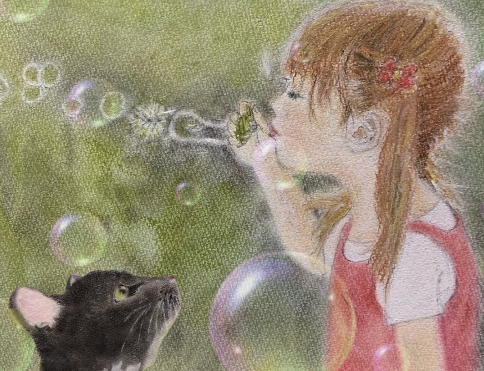 女の子と猫トートバッグ