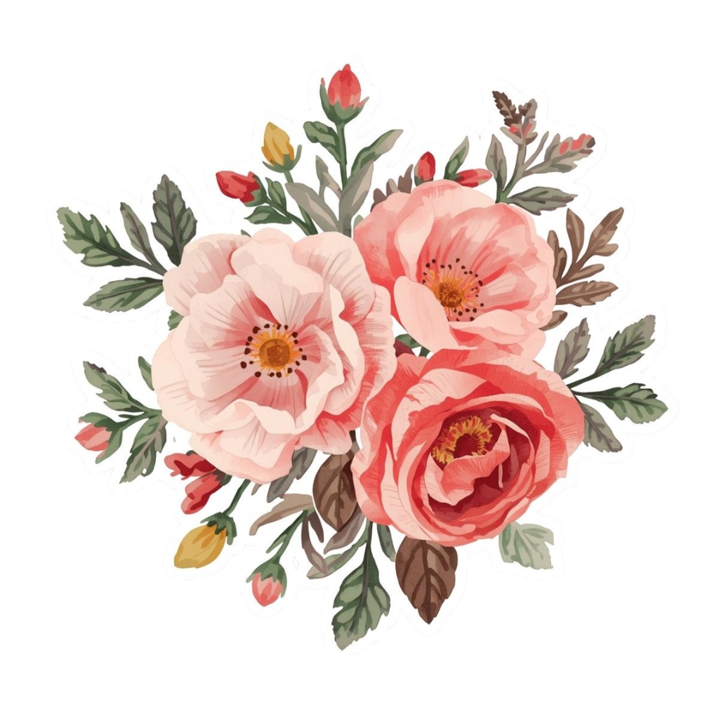 さしいパステル 花のかわいいクリップアート 20点セット【PNG・透過背景】