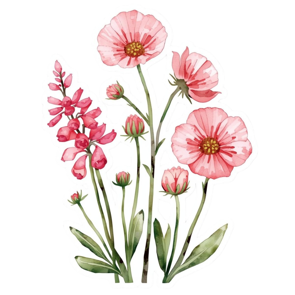 さしいパステル 花のかわいいクリップアート 20点セット【PNG・透過背景】