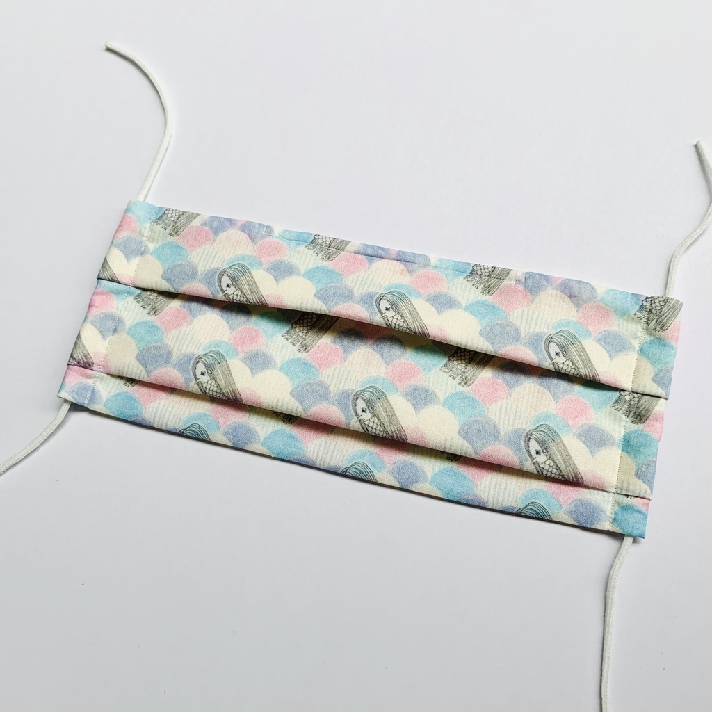 【アマビエ&アマエビ柄!波】接触冷感素材 涼しい夏マスク ノーズワイヤー入り布マスク プリーツマスク 大人可愛い和風