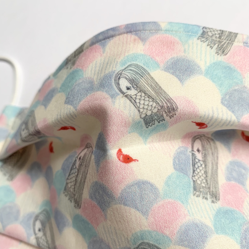 【アマビエ&アマエビ柄!波】接触冷感素材 涼しい夏マスク ノーズワイヤー入り布マスク プリーツマスク 大人可愛い和風