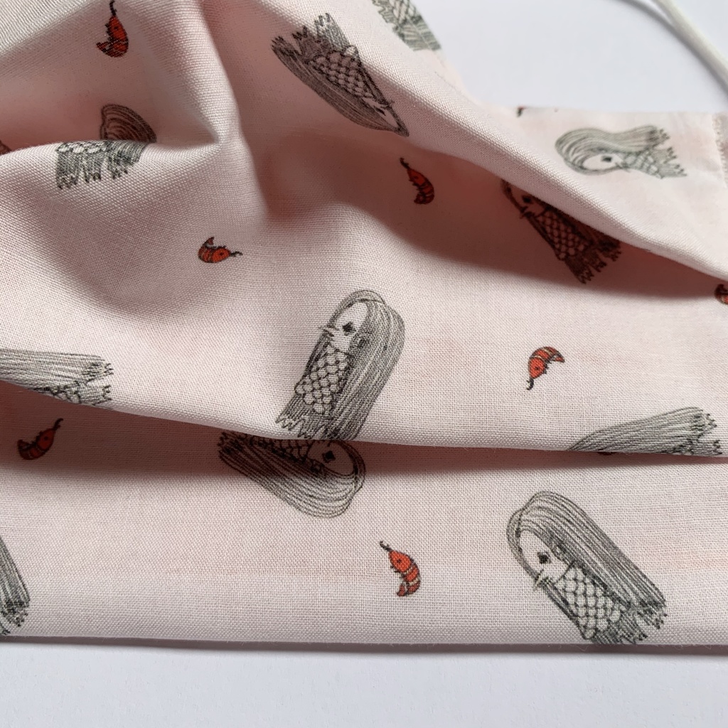 【アマビエ&アマエビ柄!】接触冷感素材 涼しい夏マスク ノーズワイヤー入り布マスク プリーツマスク 大人可愛い和風