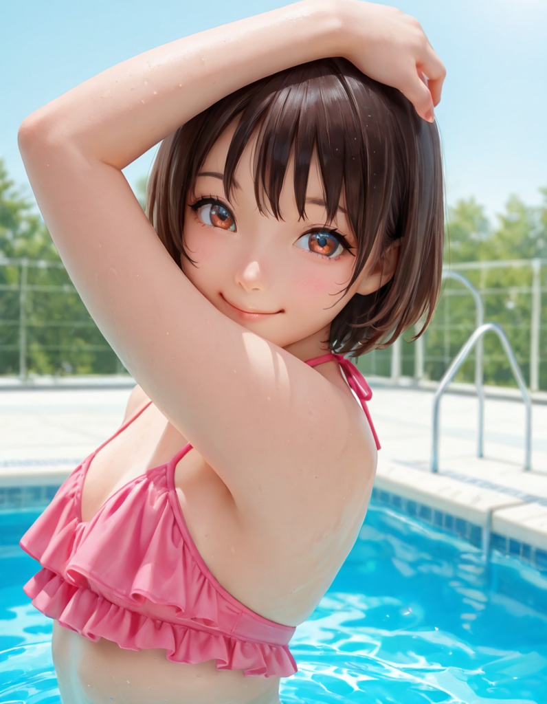 モブちゃん 水着 No,1 【フリル水着+ショートヘアver】