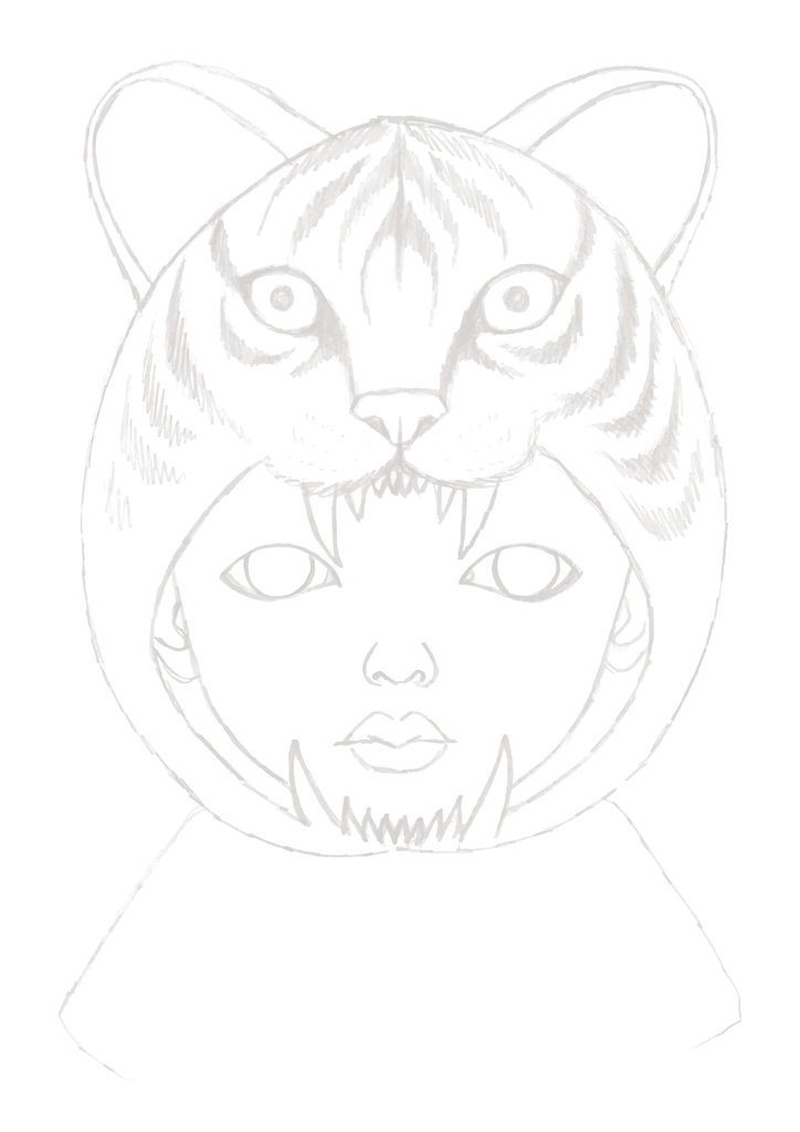 cocoart 大人の塗り絵サンプル「トラの中はふつうの子」