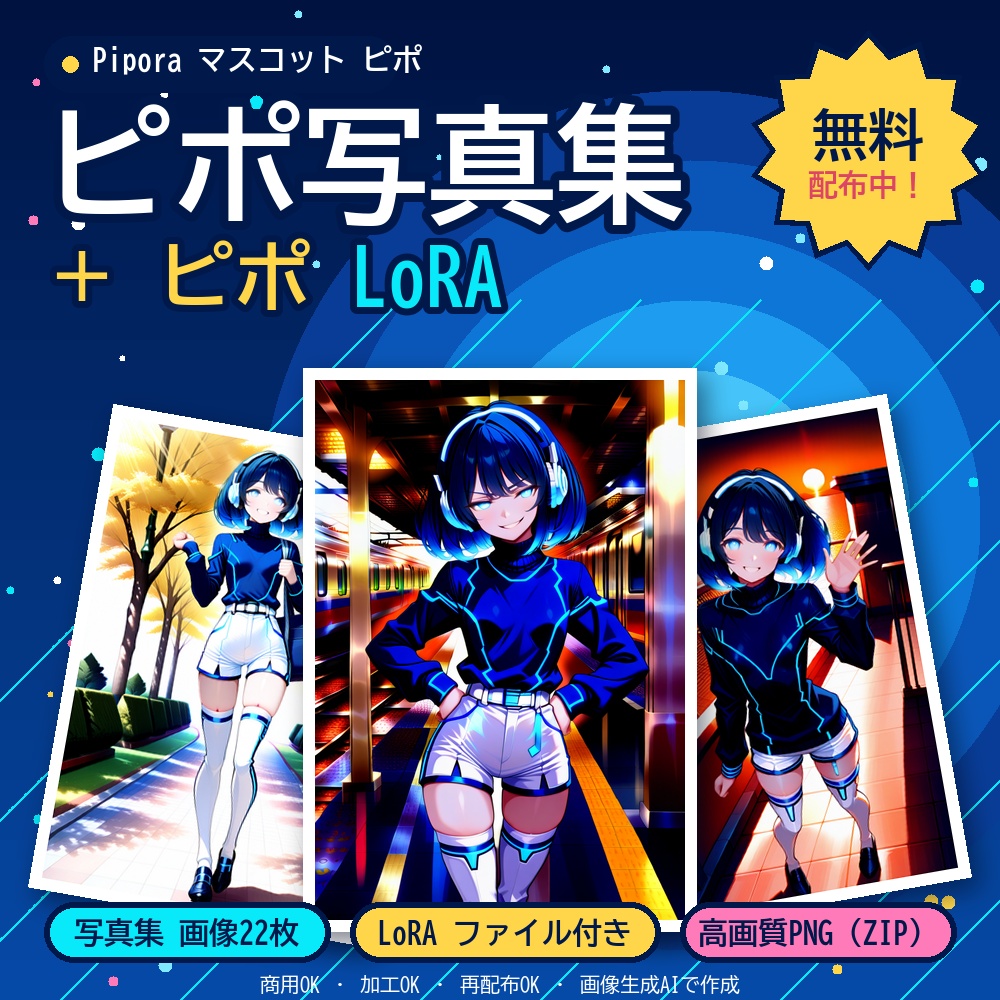 【無料・AI生成】Piporaイメージキャラクター「ピポ」写真集 vol.1&LoRA(Illustrious系)