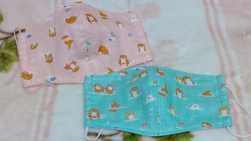 抗菌＋消臭ダブルガーゼ使用🦦カワウソさんの可愛い立体マスク🦦✨2枚セット
