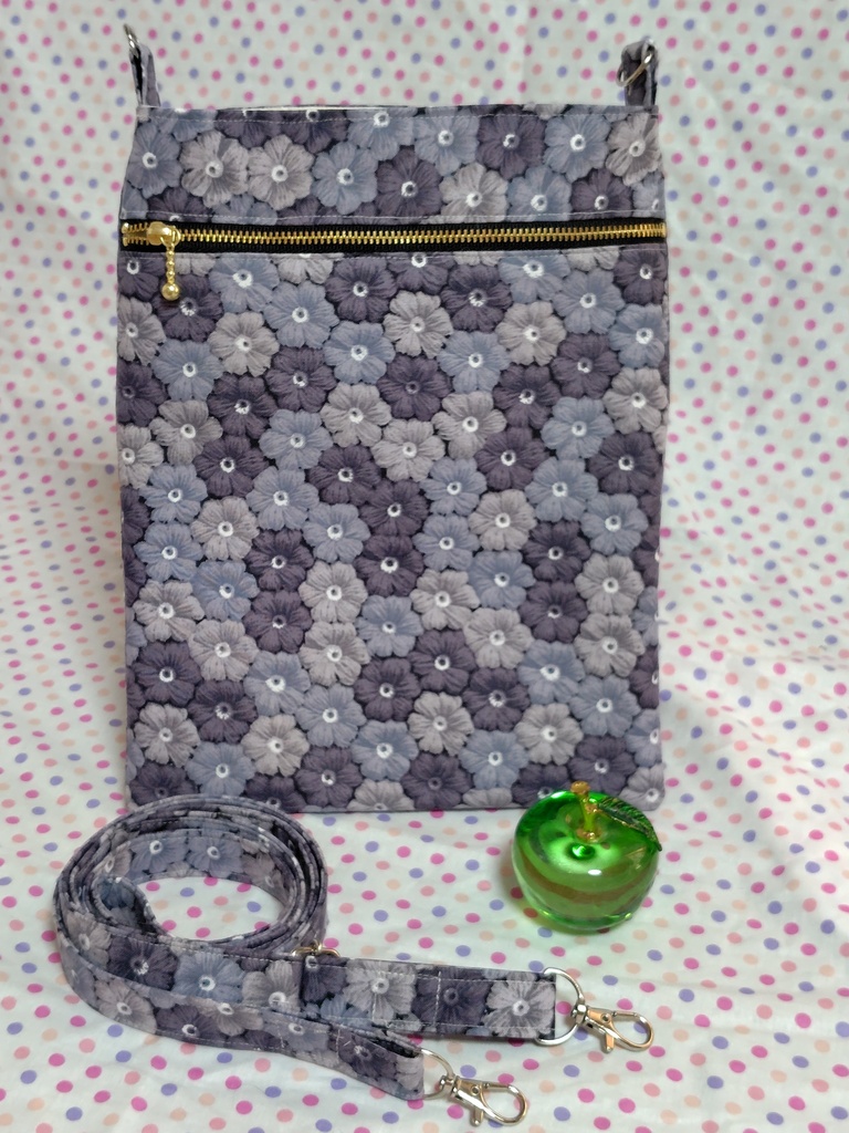 ポコポコ刺繍の花柄風ショルダーバッグ☆グレー