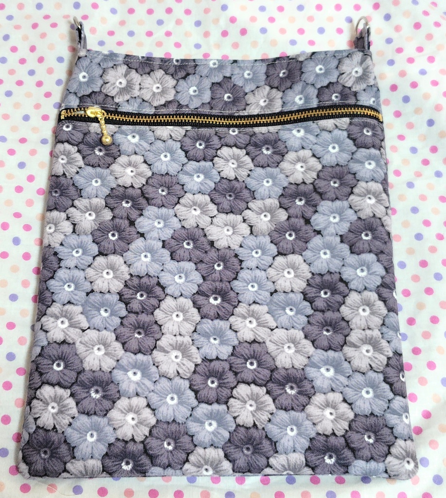 ポコポコ刺繍の花柄風ショルダーバッグ☆グレー