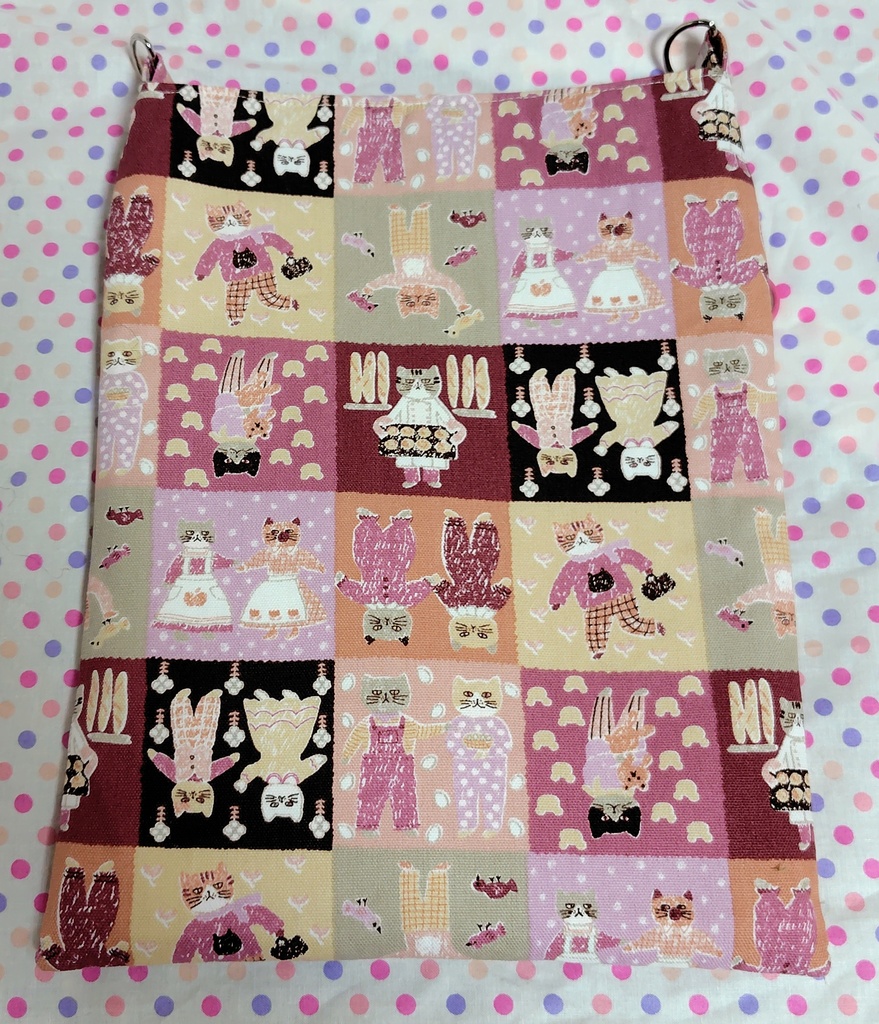 レトロ可愛い猫さんのパッチワーク風ショルダーバッグ☆ピンク