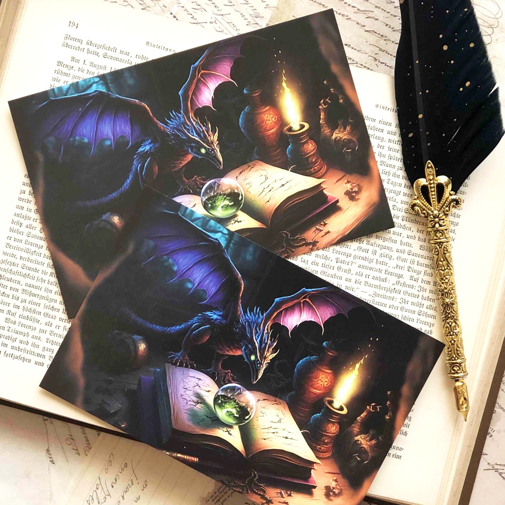 ポストカード ドラゴンと本